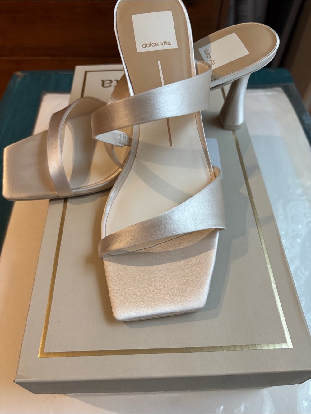 Dolce Vita Pearl Satin Strappy Square-Toe Heels